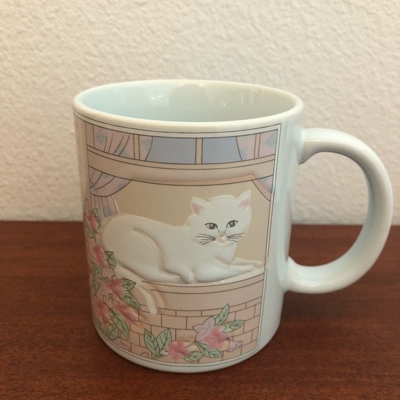 Vintage Otagiri Cat in Window Blue Mug Floral - Picture 5 of 5
